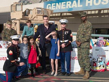 Frank Valentini (EP, General Hospital) with cast and crew donating to Toys for Tots